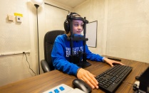 Student using an eye tracking machine. 