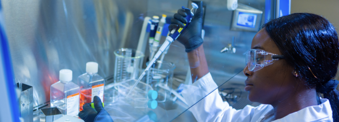 Blessing Ogboo, a graduate student, works in the chemistry lab of David Heppner.