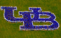 Giant UB made by students on the lawn. 