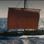 Odyssey sailboat on rough waters. 