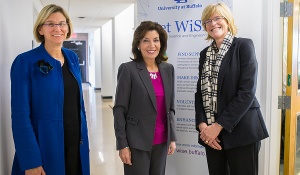 Dean Robin Schulze, Lt. Governor Kathy Hochul, and Liesl Folks, dean of the School of Engineering and Applied Sciences. 