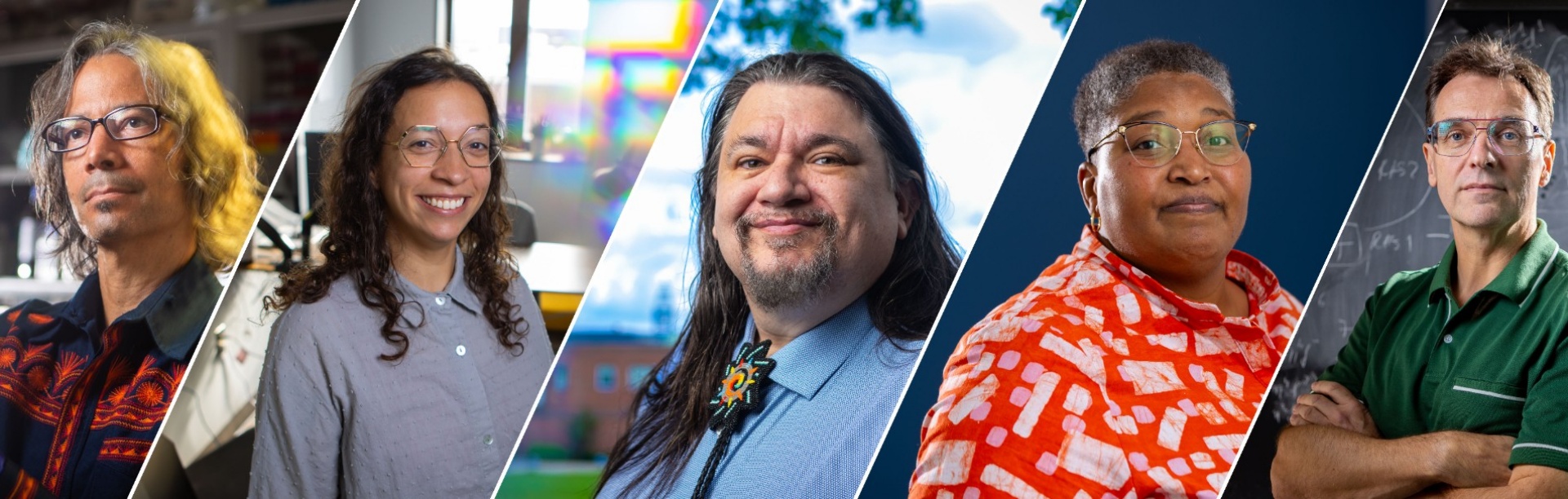 Collage of faculty member headshots: Paul Vanouse, Lourdes Vera, Robert Caldwell, Devonya Havis, Jochen Autschbach. 