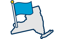 New York State with flag over Buffalo. 
