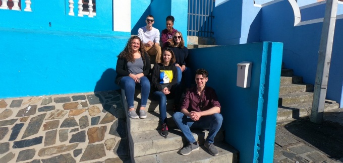 Students posing on steps while on a Study Abroad trip to Cape Town, South Africa. 