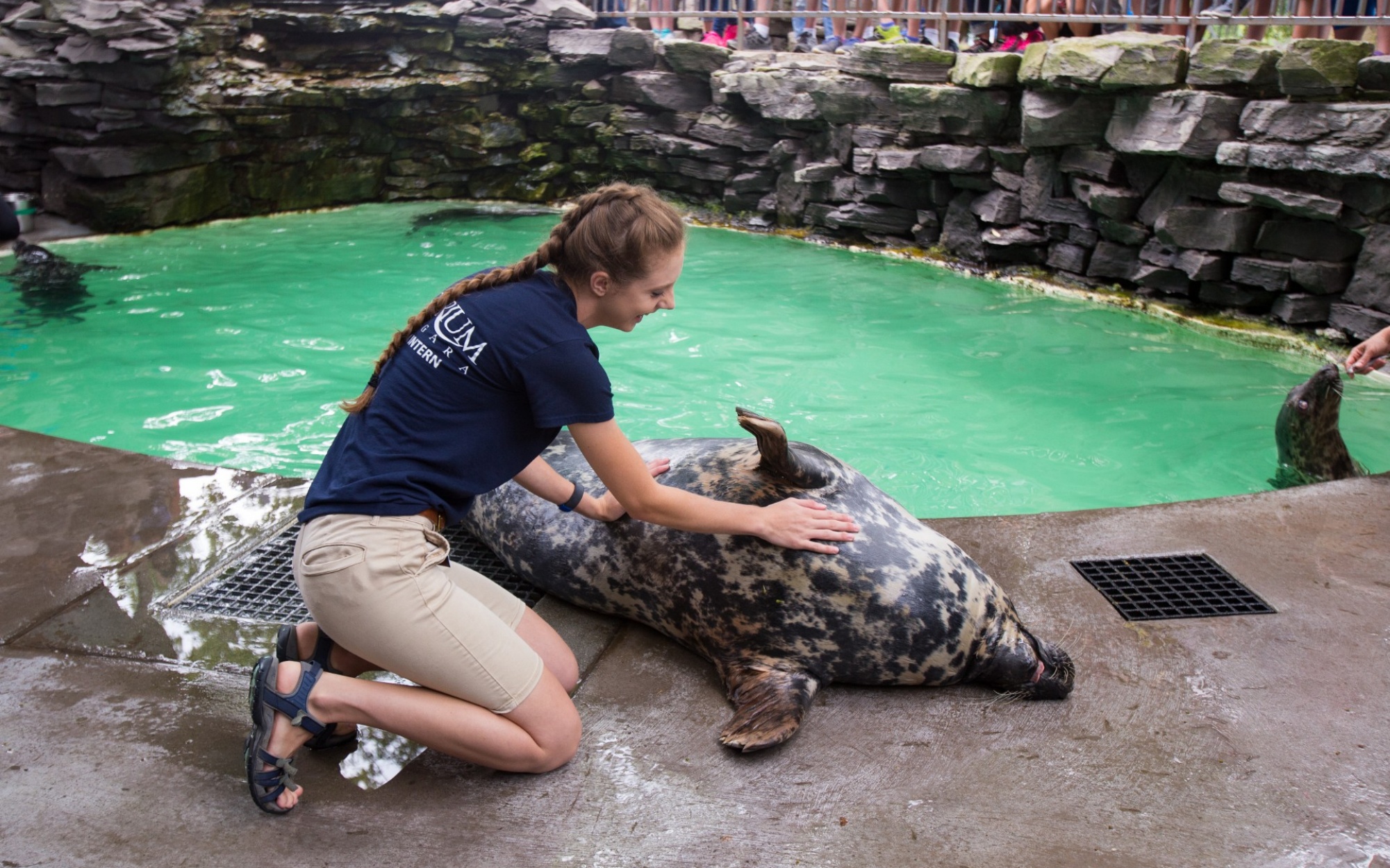 UB student Elizabeth Kaplan at her internship at the Niagara Aquarium in Niagara Falls, NY. Photographer: Meredith Forrest Kulwicki. 