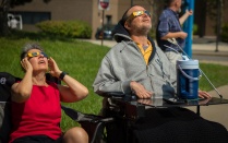 Students safely viewing the solar eclipse. 