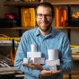 Chris Lowry with foldable paper models of aquifer. 