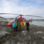 Left to right: Scientists Alia Lesnek, Jessica Badgeley, Allison Cluett, Brandon Graham, Nicol&aacute;s Young, and Jason Briner in Greenland. Lesnek, Badgeley, Cluett, Young and Briner, who led the study, are among co-authors of the new paper in Nature. 