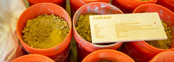 Buckets of illite clay. 