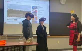 Students from EVS 199- Weather and Climate learning about traveling into space through VR. Students experienced the various temperature and altitude changes while traveling into the upper atmosphere. 