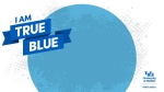 Zoom image: I am True Blue Zoom background with Victor E. Blue circle.