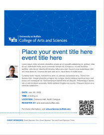 Sample view of option three of the College of Arts and Sciences event poster template. 