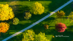 Zoom image: Arts and Sciences logo with an autumn aerial view of South Campus for video conferencing.