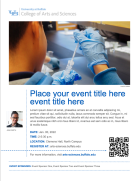 Zoom image: Sample view of option one of the College of Arts and Sciences event poster template.