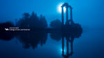 Zoom image: Arts and Sciences logo with a blue scenery of Baird Point for video conferencing.