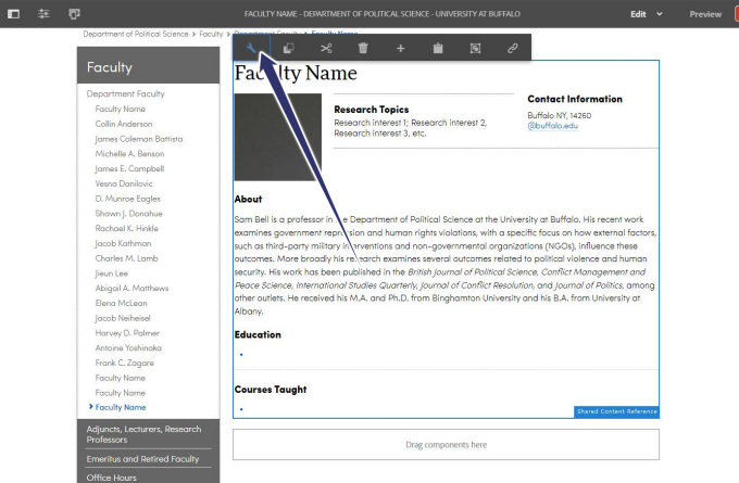 Zoom image: Screenshot of faculty profile in edit mode