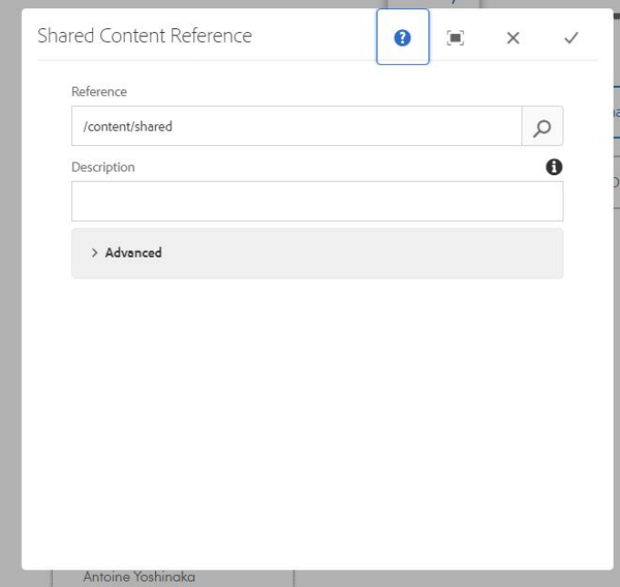 Zoom image: Screenshot showing configure window for shared content reference