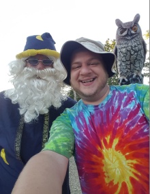 Zoom image: DR. PHIL STOKES HANGING WITH MERLIN AT THE GREAT BLUE HERON MUSIC FESTIVAL IN SHERMAN NEW YORK 
