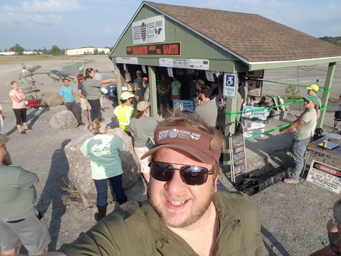 Zoom image: Dr. Phil Stokes at the Worlds Largest Fossil Dig at Penn Dixie, August 2018. 