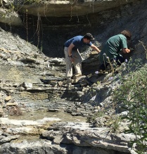 UB geology grad student Brett St. Pierre and a University of Cincinnati student hunting for trilobites in the Late Ordovician Kope Formation. New Richmond, Ohio. 