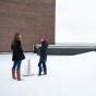 Elizabeth Thomas & Megan Corcoran on roof of Cooke Hall. 