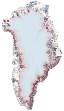 Map showing the drill sites of Greenland. 