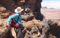 A professor surveys the landscape during Geology Field Camp. 