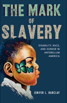 Book cover with a young girl with two butterflies on her cheek. 