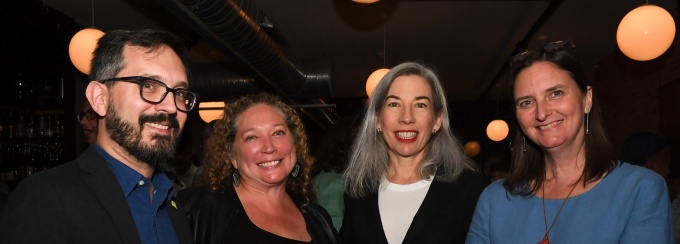 Photo of Adam Capitanio (Humanities New York), Mishuana Goeman (UB Indigenous Studies), Elizabeth Otto (UB Humanities Institute), and Sara Ogger (Humanities New York). 