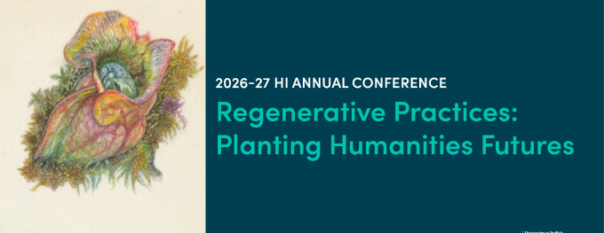 Illustration of a pitcher plant with text reading 2026-27 HI Annual Conference, Regenerative Practices: Planting Humanities Futures. 