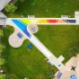 Overview shot of an outdoor campus art project. 