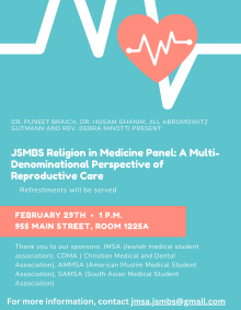 Zoom image: Event Poster for JSMBS Religion in Medicine Panel 