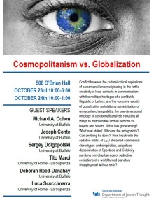 Zoom image: Flyer for "Cosmopolitanism vs. Globalization" symposium