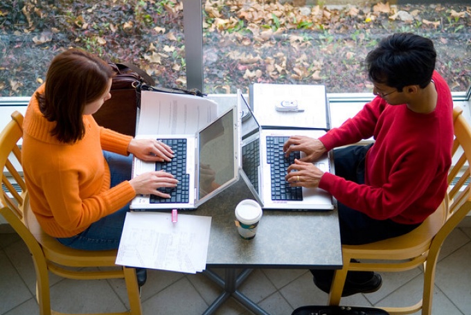 Students working on North Campus. 