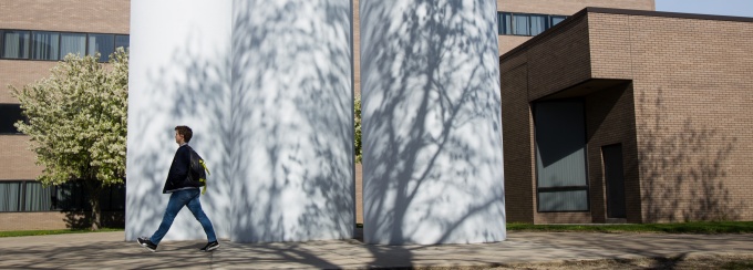 A tree casts a unique shadow on structures near Clemens Hall. 