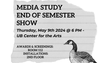 Graphic for Media Study End of Semester Show featuring a graphic of a goose. 