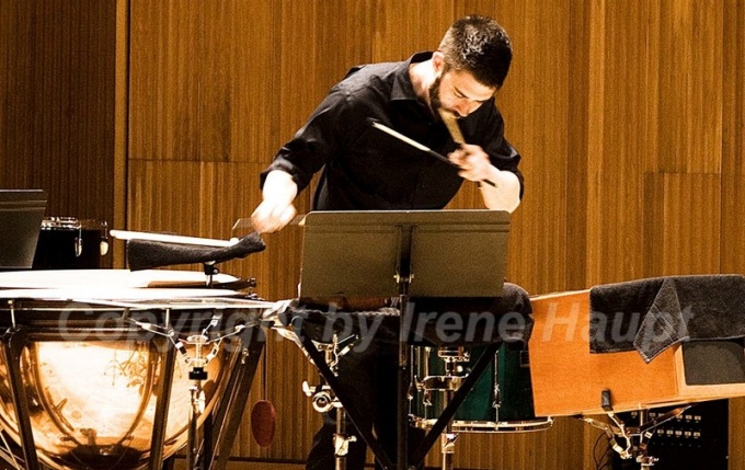 Bill Solomon playing percussion. 