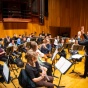 A dress rehearsal on the stage in Slee Hall. 