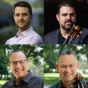 Four portrait photos of the Dal&iacute; Quartet members arranged in a grid, each musician shown from the shoulders up. One holds a cello, and the others are shown with neutral or smiling expressions against indoor and outdoor backgrounds. 