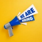 bullhorn graphic with We are hiring shout out. 