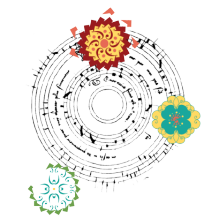 Spring festival logo with blooms and music notes.