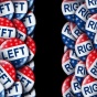 Campaign buttons reading "right" and "left" divided to either side of the photo. 