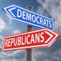 Sign for Republicans and Democrats facing in opposite directions. 