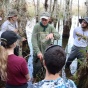 Students with professor in swamp study. 