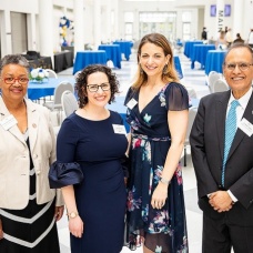 SUNY Buffalo State President Katherine Conway-Turner; Rabbi Sara Rich, executive director of Hillel of Buffalo; Aviva Snyder, campus support director for Hillel International; and President Satish K. Tripathi. Photo: Meredith Forrest Kulwick. 