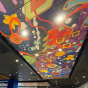 Ceiling artwork by Harumo Sato in One World Cafe. 