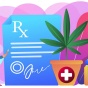 Graphic of a prescription pad next to a cannabis plant. 