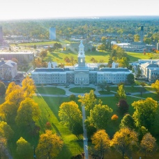 overhead view of south campus in the fall. 