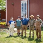 Working on the dig at the Michigan Street Baptist Church are (from left) Mickie Perreault, field crew and research aide; Andrew Rankins, sophomore, history and anthropology; Ryan Austin, project director, Archaeological Survey; Griffin Fox, second year PhD in archaeology; and Andy D’Agostino, crew chief and administrative assistant, Archaeological Survey. 