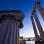 Baird Point's marble pillars at sunset. 